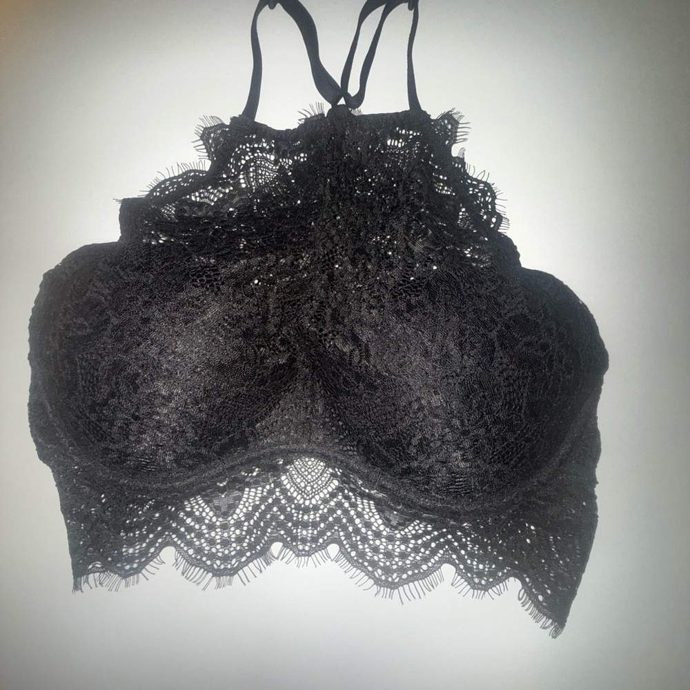 PINK Victoria's Secret Black Lace High-Neck Bralette